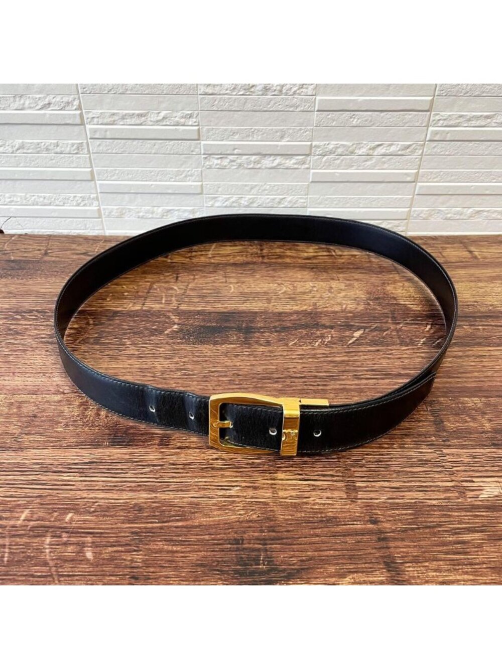 Celine Leather Triomphe Buckle Gold Belt Black - Picture 5 of 10